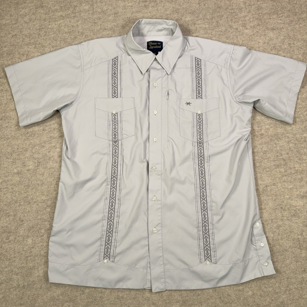 Texas Standard 'Guayabera Libre' Shirt Mens Medium Gray Short Sleeve Gaucho